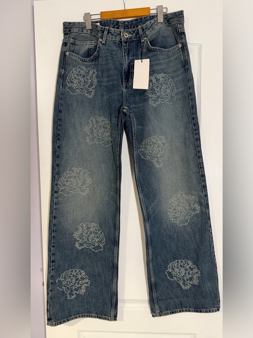 ZARA NWT Rhinestone Floral Wide Leg Jeans Blue Size 10 / EUR 42⁠